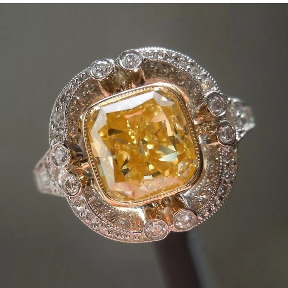 925 Silver Wedding Engagement Ring Citrine Ring - Picture 2 of 5
